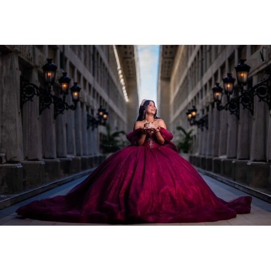 Off Shoulder Burgundy Quinceanera Dress Ball Gown Applique Corset Sweet 16 Vestido De 15 Anos With Bow